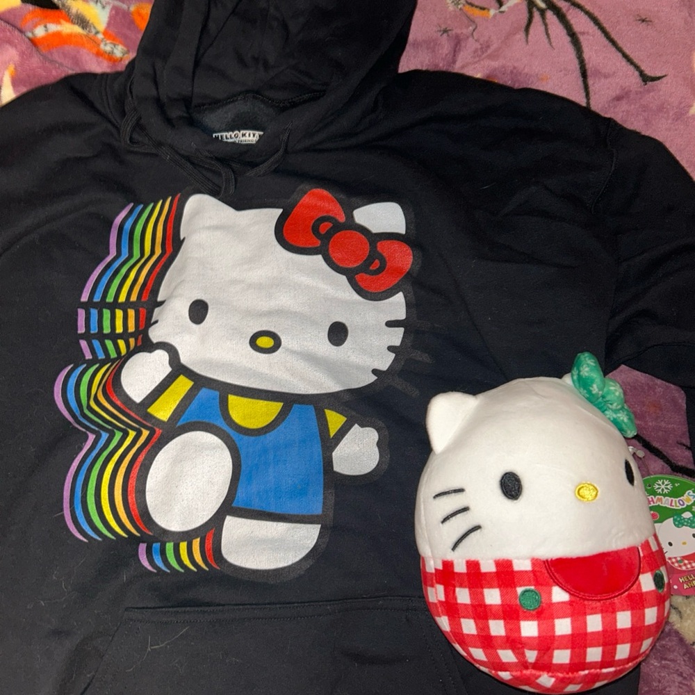 Hello Kitty Black Hoodie with Rainbow Design